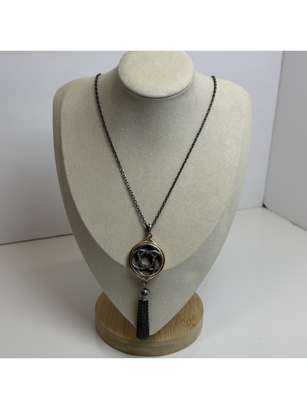 Vintage Brighton Necklace Silver Gold Tassle Celtic Knot Mixed Metals Long